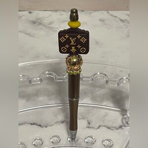 Handmade  Brown and Gold Beaded Pen